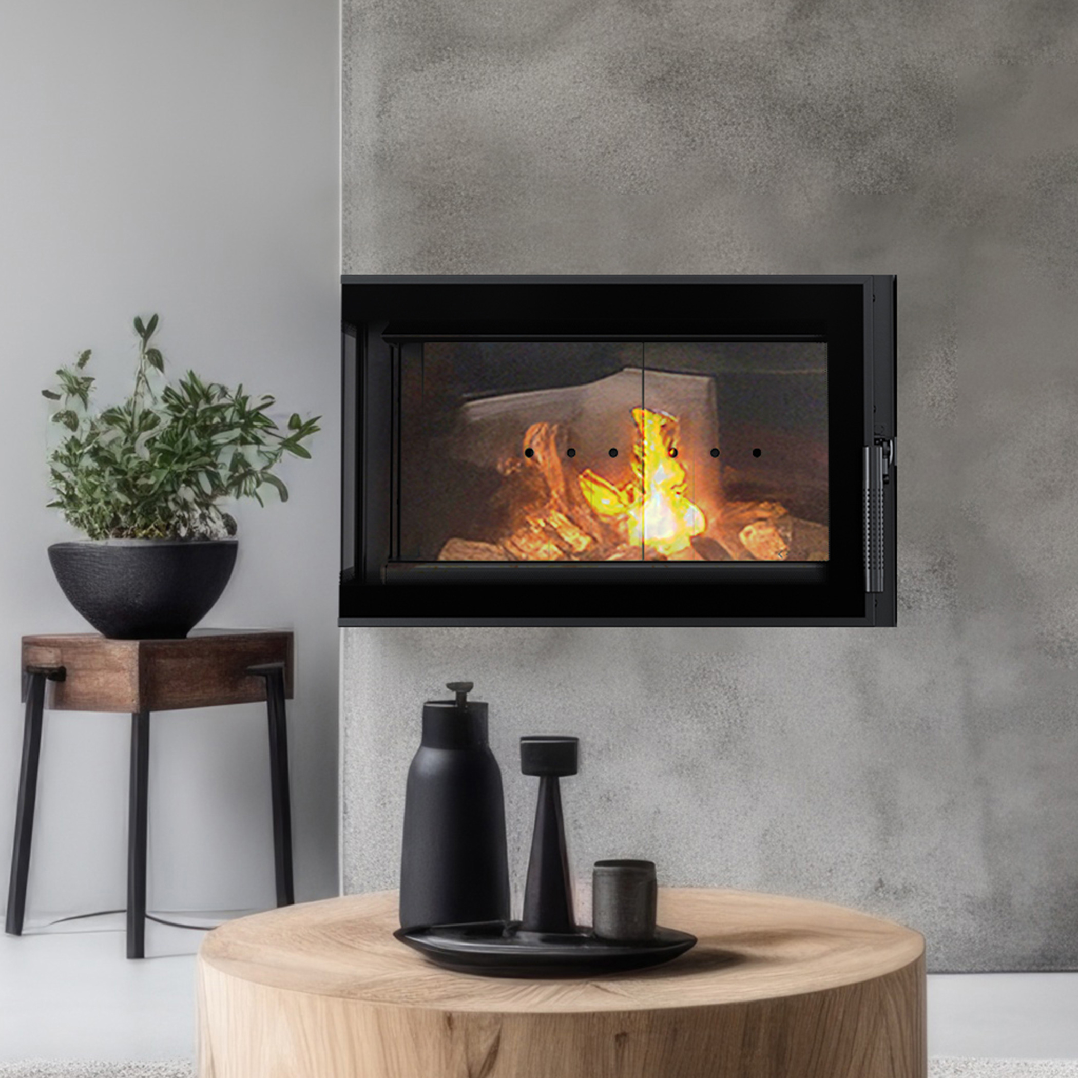 SIMPLE left steel fireplace insert 6 kW Ø 150-